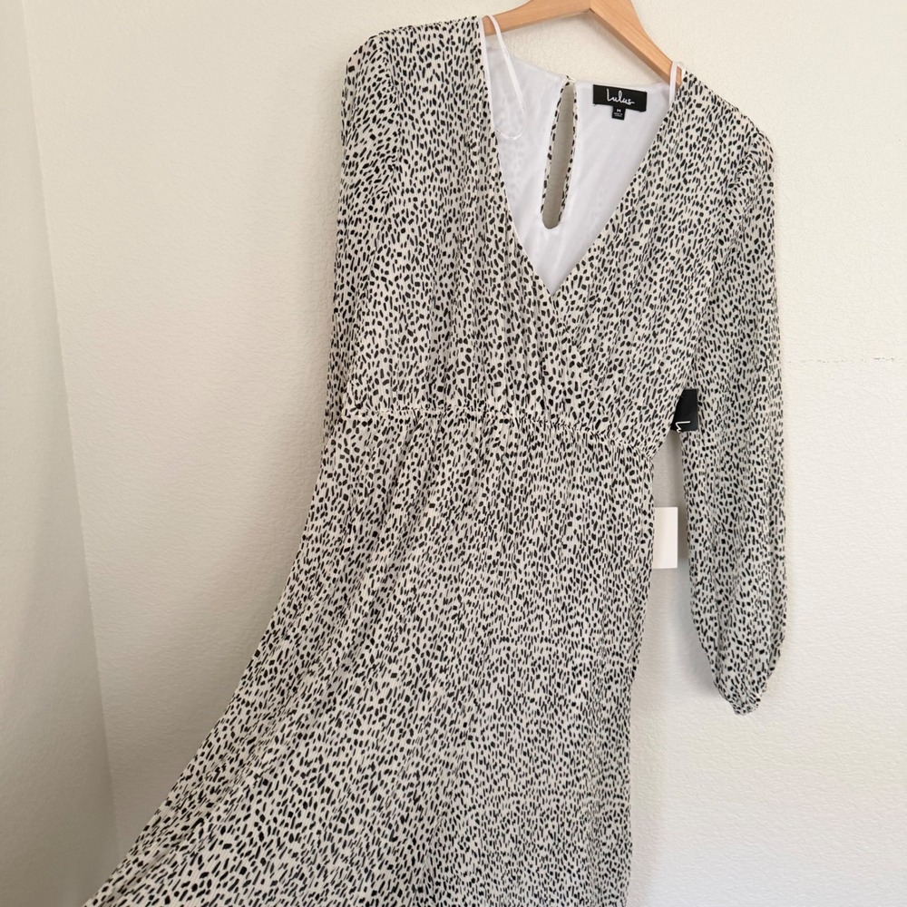 Lulus Wide Leg Jumpsuit Womens M Cream Black Dotted Balloon Sleeve NWT Jumpsuit - Picture 4 of 7